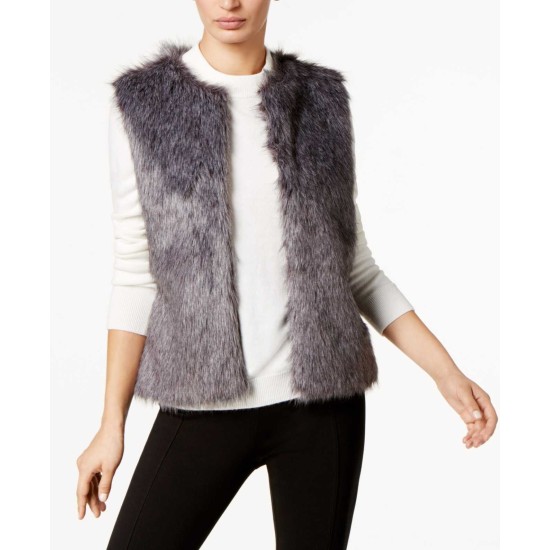  Women’s Knit & Faux Fur Vest (Grey, S/M)