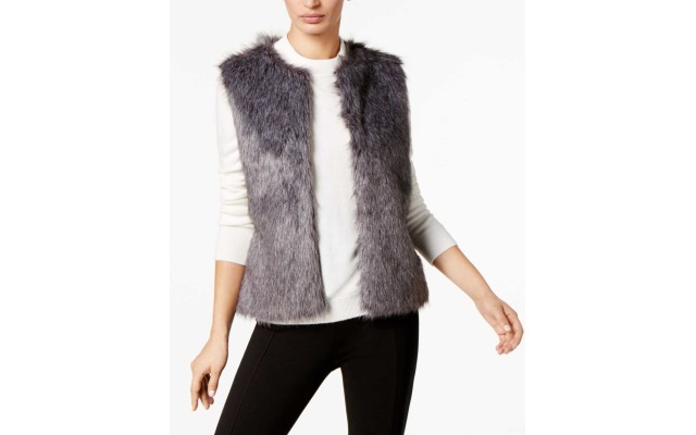  Women’s Knit & Faux Fur Vest (Grey, S/M)
