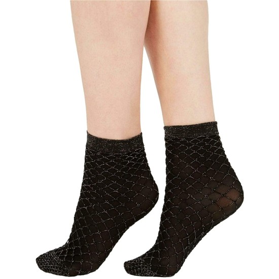  Women’s Metallic Fishnet Anklet Socks (Black)