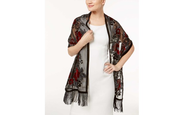  Womens Midnight Floral Evening Wrap Scarf Black One Size