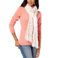 INC International Concepts Women's Mixed Yarns Colorblocked Fringe Scarves, Ivory