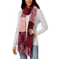 INC International Concepts Women's Mixed Yarns Colorblocked Fringe Scarves, wine