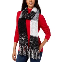 INC International Concepts Women's Mixed Yarns Colorblocked Fringe Scarves, Black