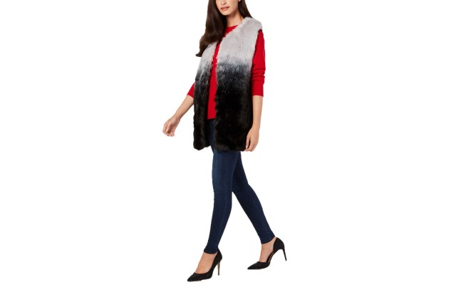  Women's Ombré Faux-Fur Vests, Black, Medium / Large