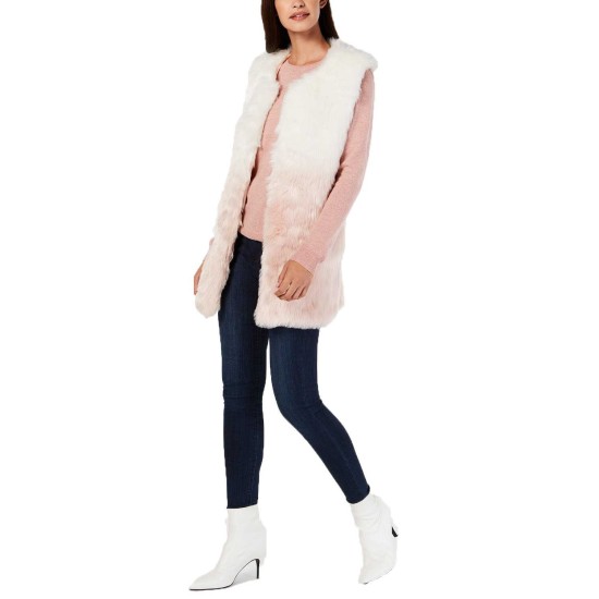  Women's Ombré Faux-Fur Vests, Pastel Pink, Medium / Large