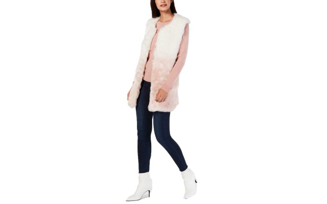  Women's Ombré Faux-Fur Vests, Pastel Pink, Small/Medium