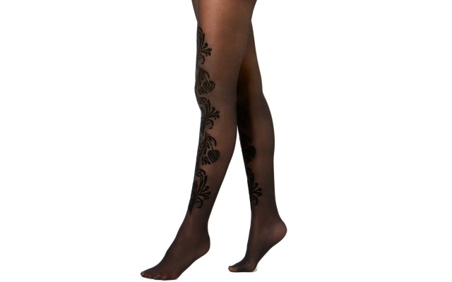  Women’s Paisley Flock Tights (Black)
