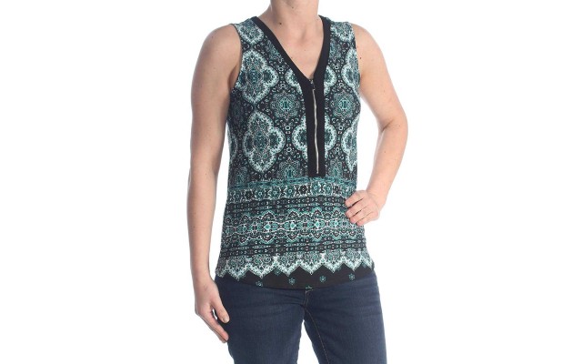  Women’s Petite Zip-Front Printed Tank Top (Scarf Paisley, PXS)
