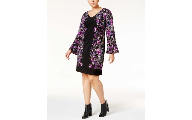  Women's Plus Bell-Sleeve Ponté Shift Dress