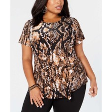 INC International Concepts Women's Plus Size Animal-Print Gathered Twist-front Tops