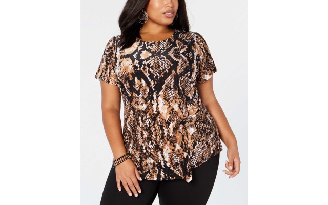  Women's Plus Size Animal-Print Gathered Twist-front Tops