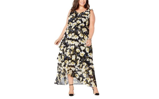  Women's Plus Size Flutter-Sleeve Maxi Dress, Black, 16 W