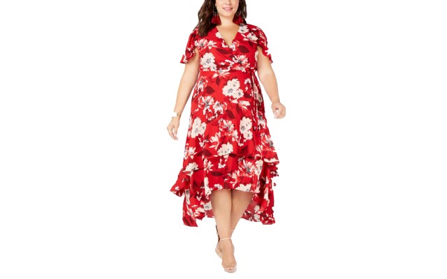  Women's Plus Size Flutter-Sleeve Maxi Dress, Red, 20W
