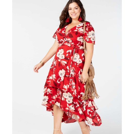  Women's Plus Size Flutter-Sleeve Maxi Dress, Red, 20W