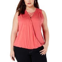 INC International Concepts Women's Plus Size Lace-Up Surplice Blouse Tops