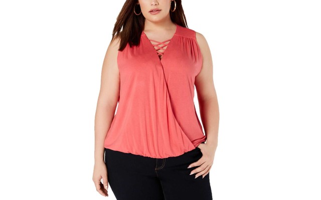  Women's Plus Size Lace-Up Surplice Blouse Tops