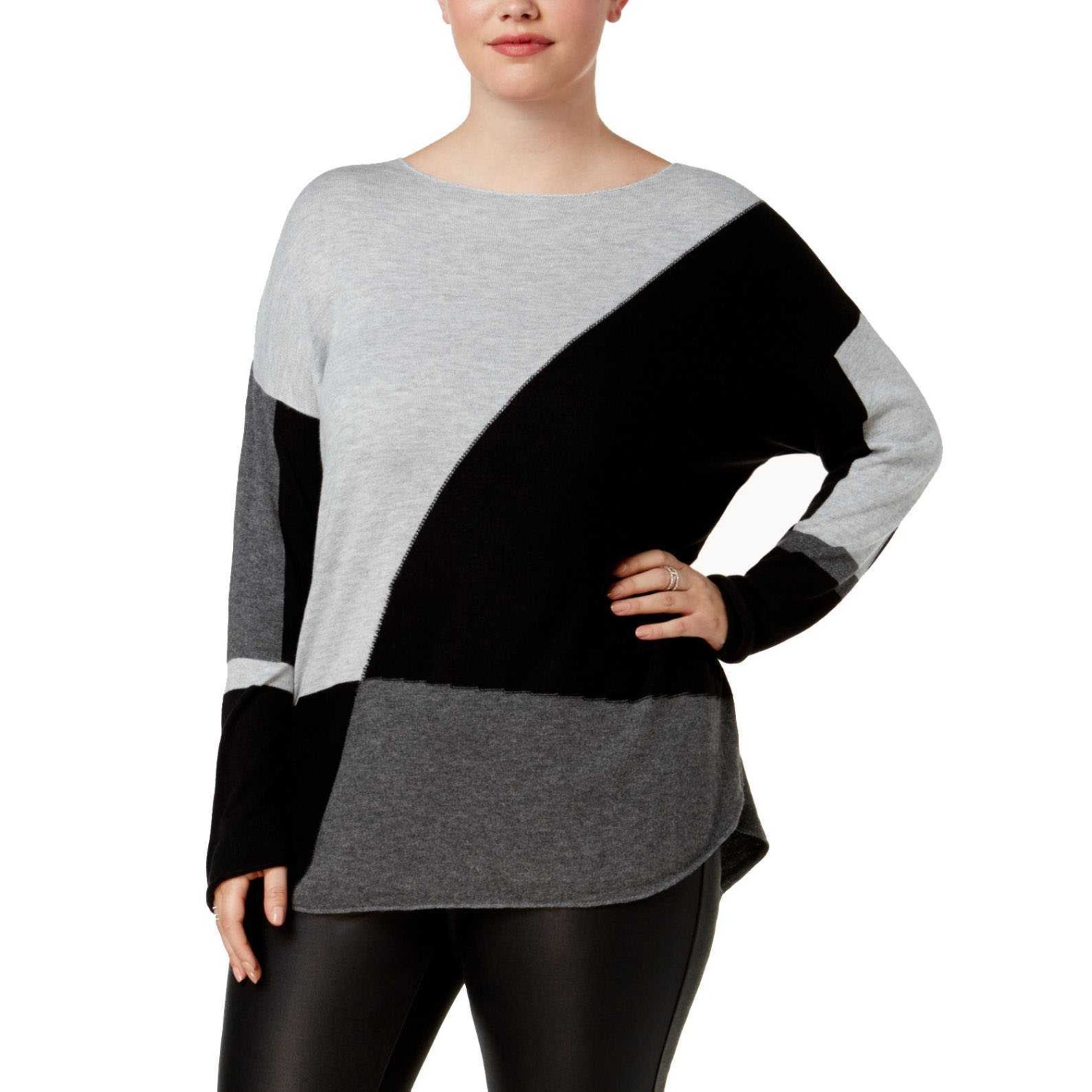 INC International Concepts Plus Size Long-Sleeve High-Low Pullover Sweater 