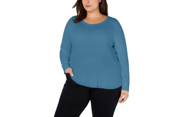  Women’s Plus Size Ribbed Shirttail Pullover Blouse Tops