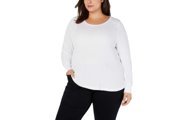  Women’s Plus Size Ribbed Shirttail Pullover Blouse Tops