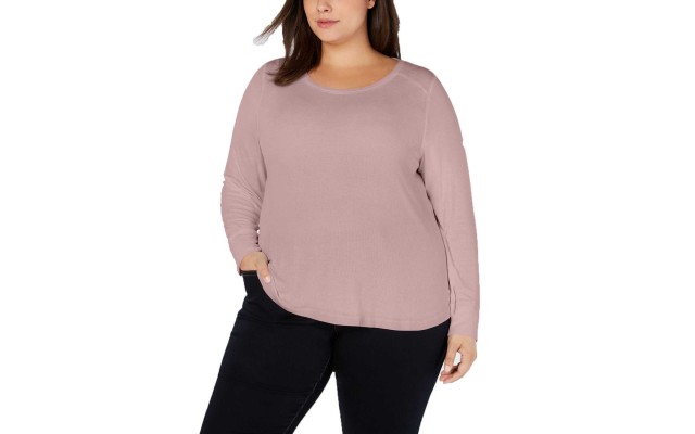  Women’s Plus Size Ribbed Shirttail Pullover Blouse Tops