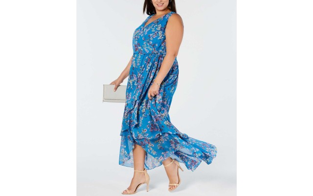  Women's Plus Size Ruffle-Trim Wrap Maxi Dress