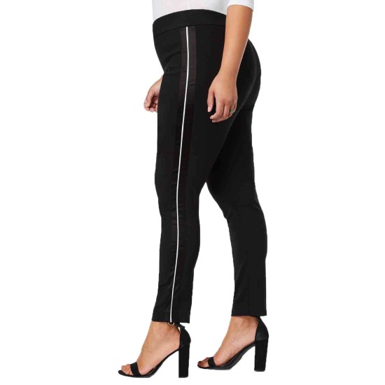  Women’s Plus Size Satin-Stripe Skinny Pants