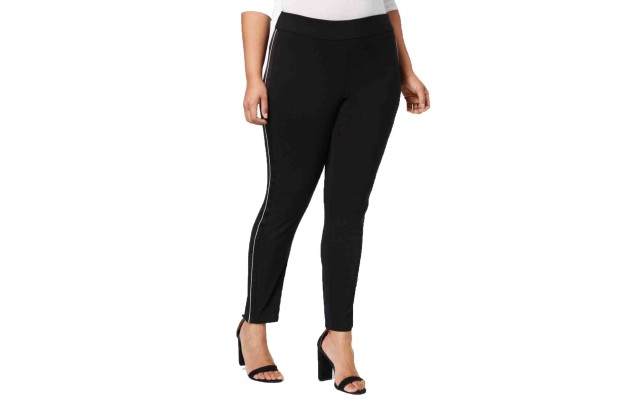  Women’s Plus Size Satin-Stripe Skinny Pants