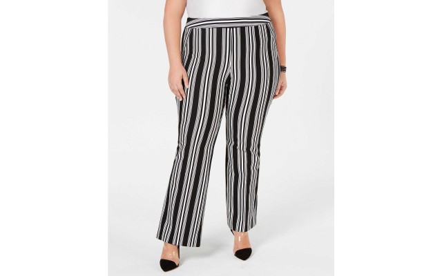  Women's Plus Size Striped Ponte-Knit Boot-Cut Pants