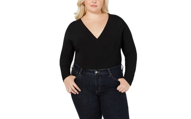  Women's Plus Size Surplice Long-Sleeve Bodysuits Tops
