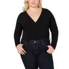INC International Concepts Women's Plus Size Surplice Long-Sleeve Bodysuits Tops