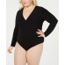  Women's Plus Size Surplice Long-Sleeve Bodysuits Tops