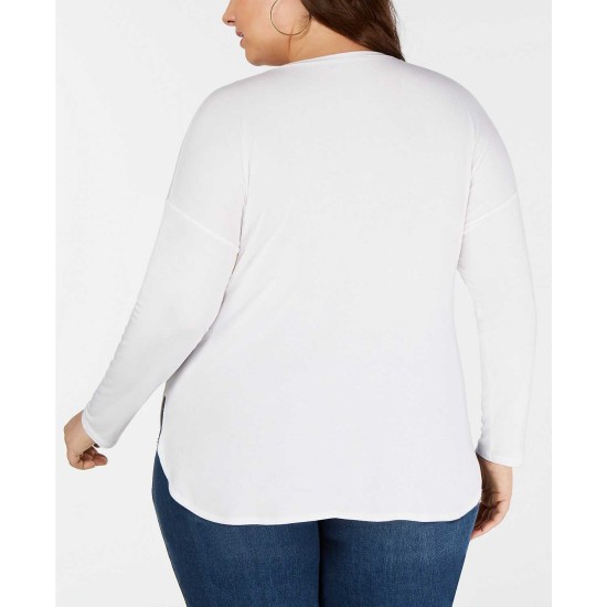  Women's Plus Size V-Neck Curved-Hem Blşouse Top T-Shirts