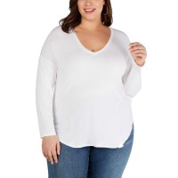 INC International Concepts Women's Plus Size V-Neck Curved-Hem Blşouse Top T-Shirts
