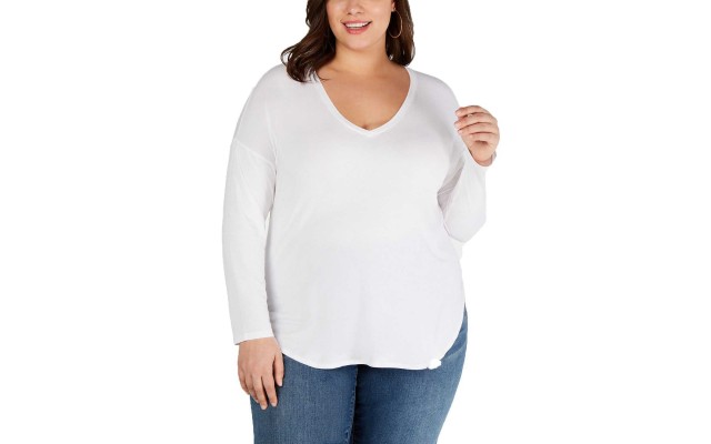  Women's Plus Size V-Neck Curved-Hem Blşouse Top T-Shirts