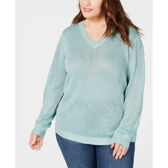  Women’s Plus Size V-Neck Metallic Sweaters