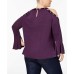  Women’s Plus Size Velvet-Trim Cold-Shoulder Pullover Blouse Tops