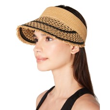 INC International Concepts Women’s Printed Tweed Stripe Frayed Edge Visor, Black