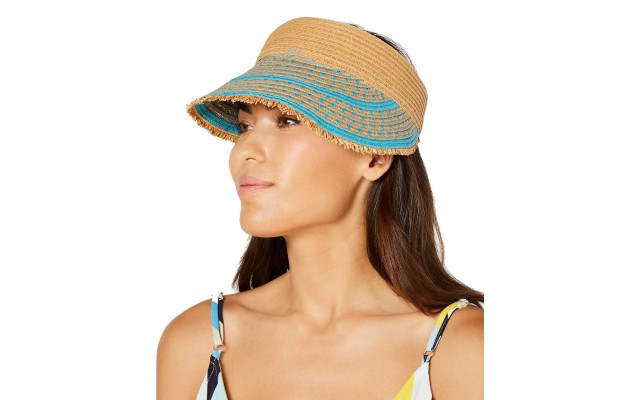  Women’s Printed Tweed Stripe Frayed Edge Visor, Turquoise
