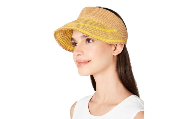  Womens  Printed Tweed Stripe Frayed Edge Visor (Yellow)