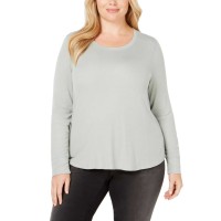 INC International Concepts Women’s Ribbed Shirttail Sweater (Green, 1X)