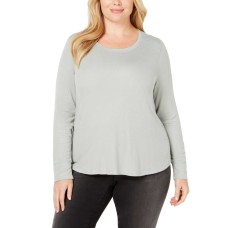 INC International Concepts Women’s Ribbed Shirttail Sweater (Green, 1X)