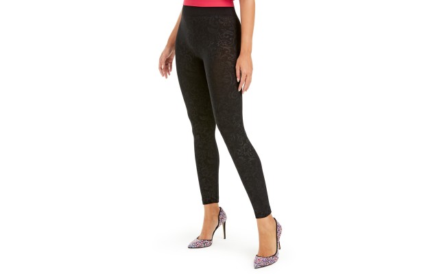  Women’s Seamless Embossed Paisley-Print Leggings (Black, XL/XXL)