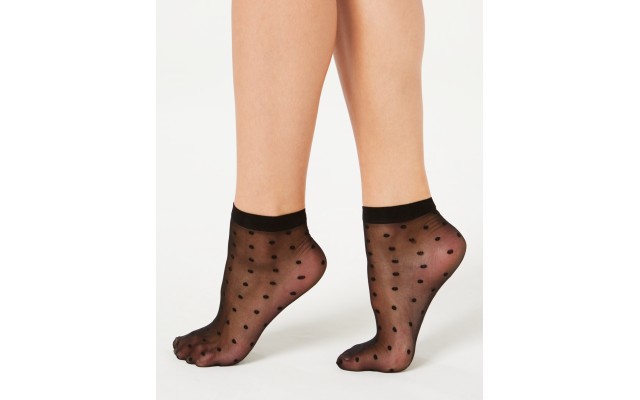  Women’s Sheer Dot Anklet Socks (Black)