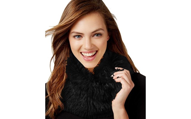 INC International Concepts Women’s Solid Shaggy Faux Fur Cowl, Black