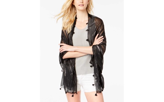  Women's Summer Metallic Wrap & Scarves, Black