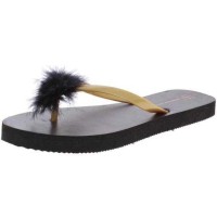 INC International Concepts Womens Thong Po-Pom Flip-Flops (Black/Gold, 6-7)