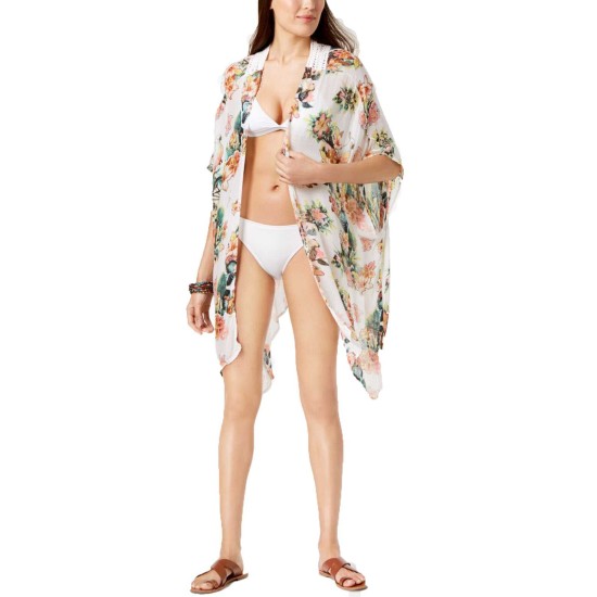  Women's Tropical-Print Crochet Kimono & Cover-Ups