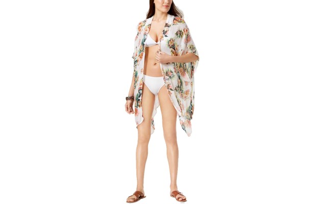  Women's Tropical-Print Crochet Kimono & Cover-Ups