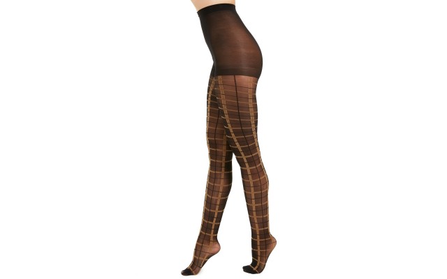  Women’s Windowpane-Plaid Tights (Black, XS/S)
