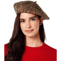 INC International Concepts Women’s Wool Beret, Leopard-Print/Dark Beige